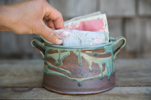 Oval Crock with Handles in Turquoise