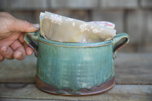 Oval Crock with Handles in Turquoise