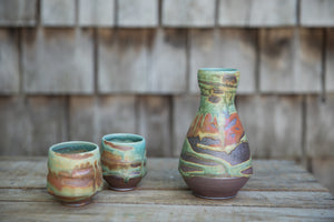 Sake Set in Turquoise and Rust, with 2 cups