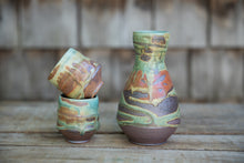 Load image into Gallery viewer, Sake Set in Turquoise and Rust, with 2 cups

