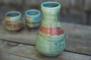 Sake Set in Turquoise and Rust, with 2 cups