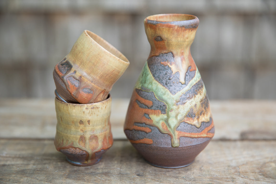 Sake Set in Rust & Turquoise, with 2 cups – With These Hands Pottery